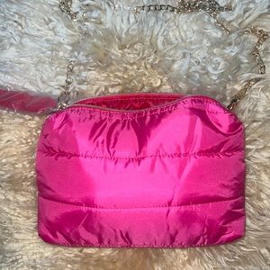 Hot pink fuchsia beauty bag made into a crossbody clutch evening purse new